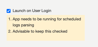 Launch on user login checkbox